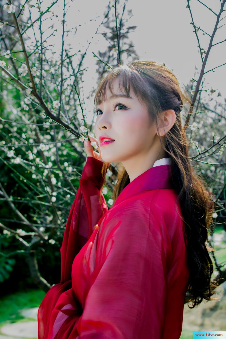 梅花下的古装红裙女子-甜美厚重【30P】